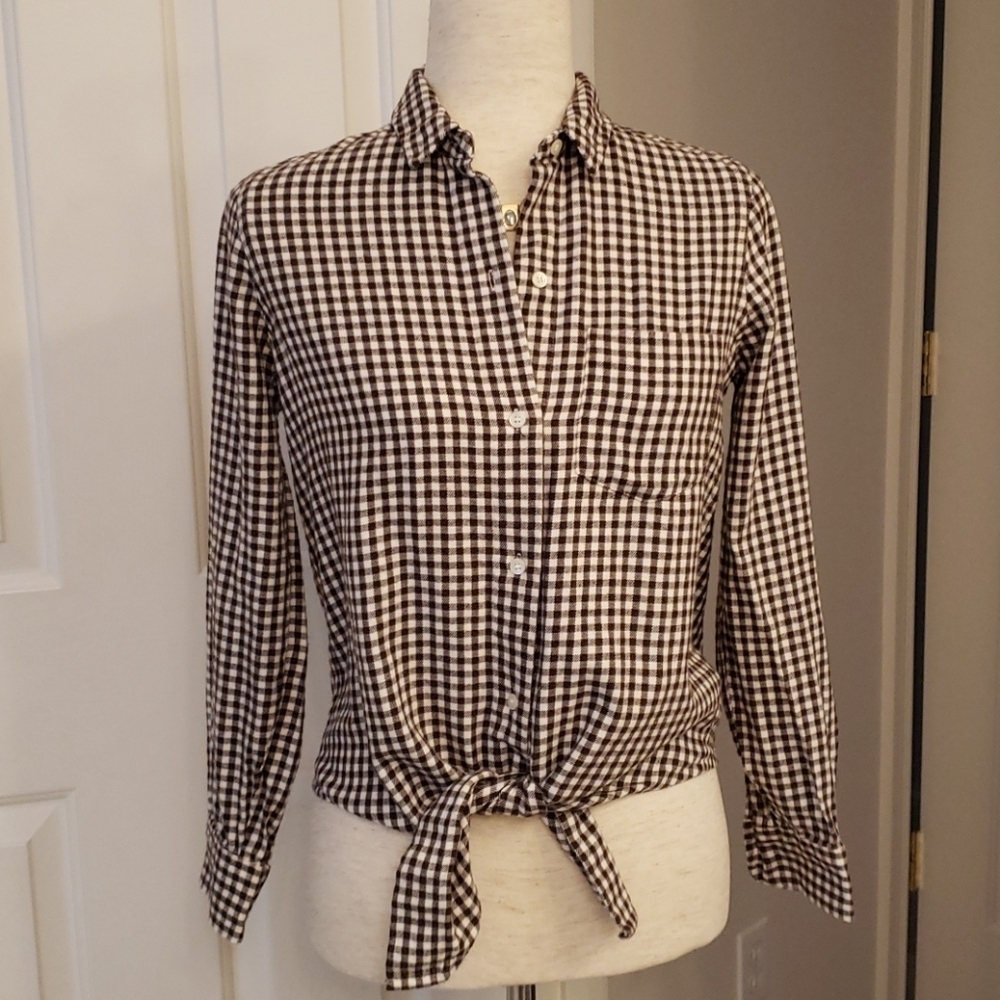 𝅺madewell Flannel Tie-Front Shirt in Gingham Check